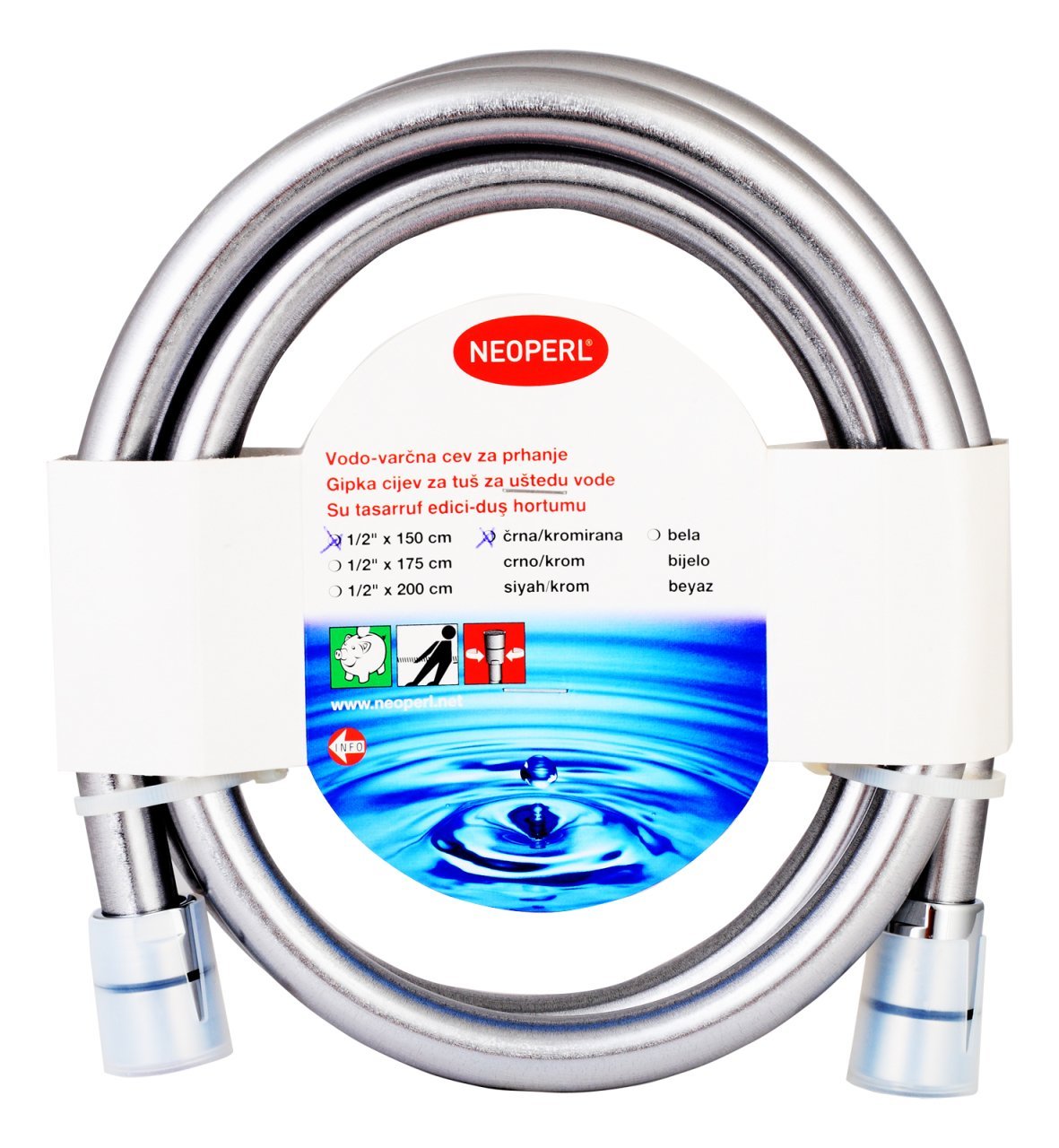 10 adet Neoperl Chromalux Supreme 5 L/dk Tasarruflu Duş Hortumu 175cm